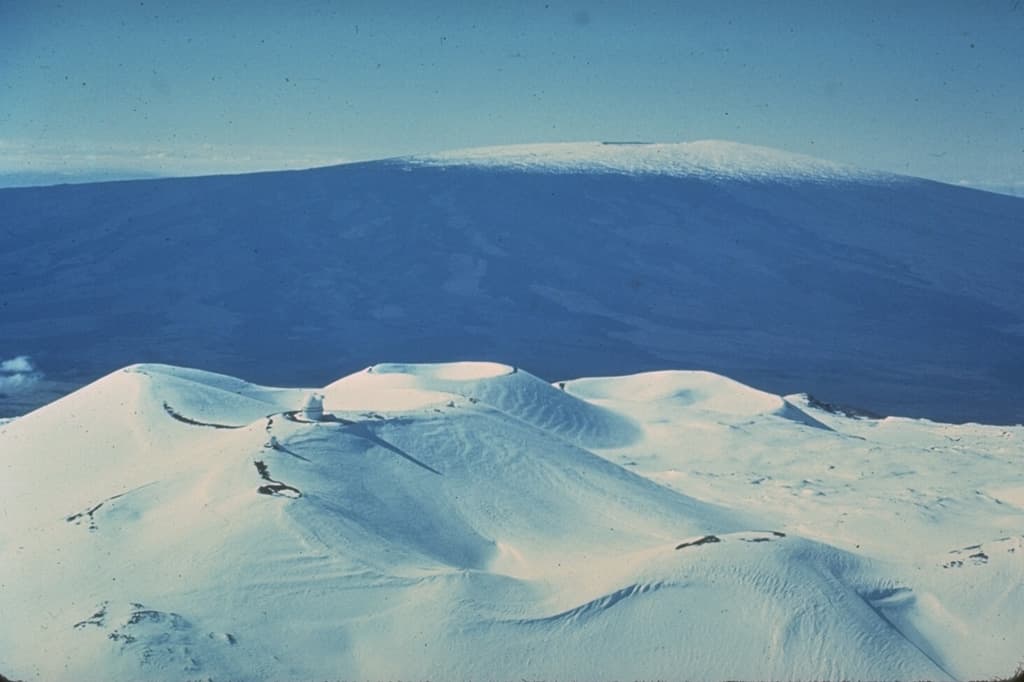 Mauna Kea and Mauna Loa showing broad shield-volcano slopes in Hawaii.