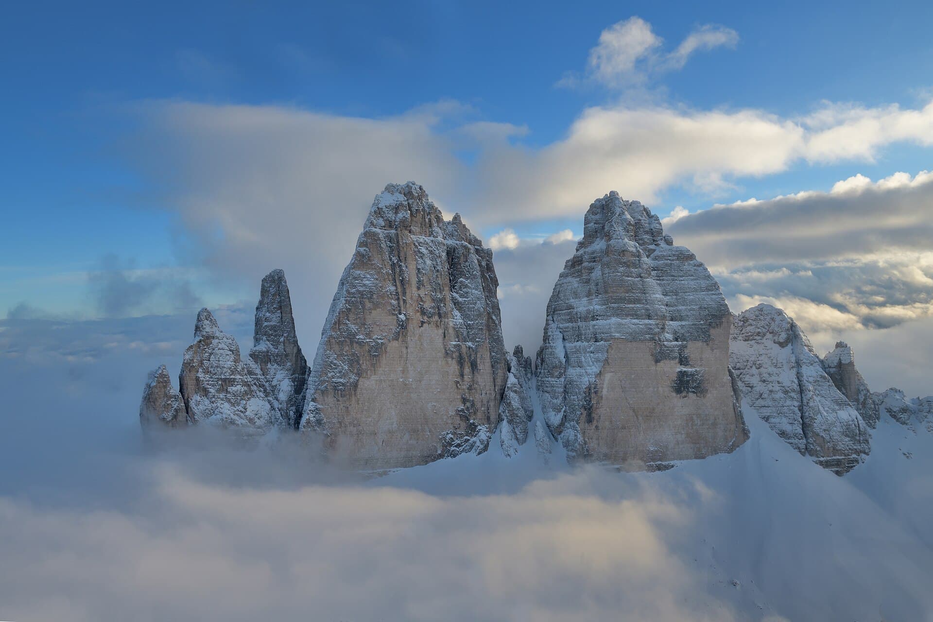 The Tre Cime di Lavaredo in cloud