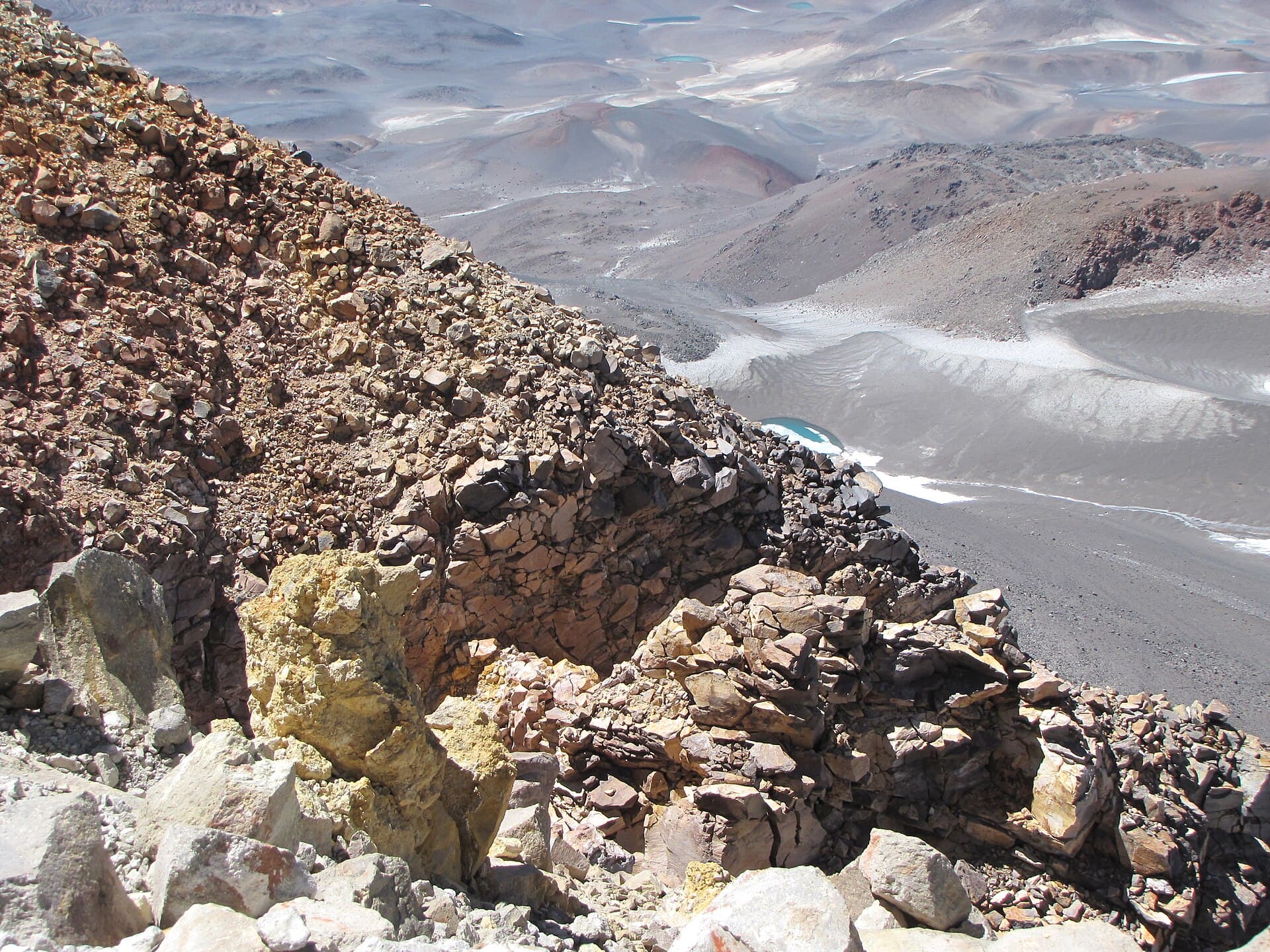 Sulfur near the summit of Ojos del Salado